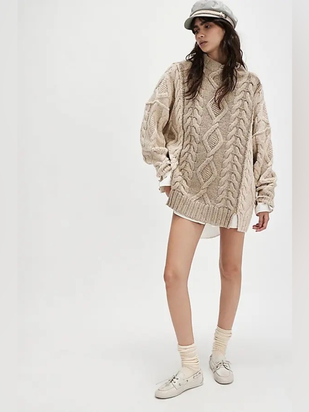 Free People Living the Dream Tunic Oversized Sweater in Oatmeal Combo Size M - Picture 4 of 14